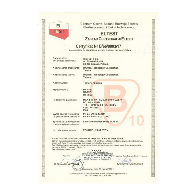 BT75EU LCD/LED Tester elektryka 1000V AC/DC, R,C,RCD,TKF,test ciągłości,EF