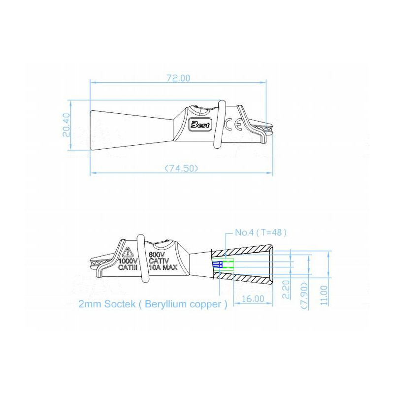 Krokodylek bezp. gn. 2mm KK1A-0040-R CAT IV 600V, 10A czerwony