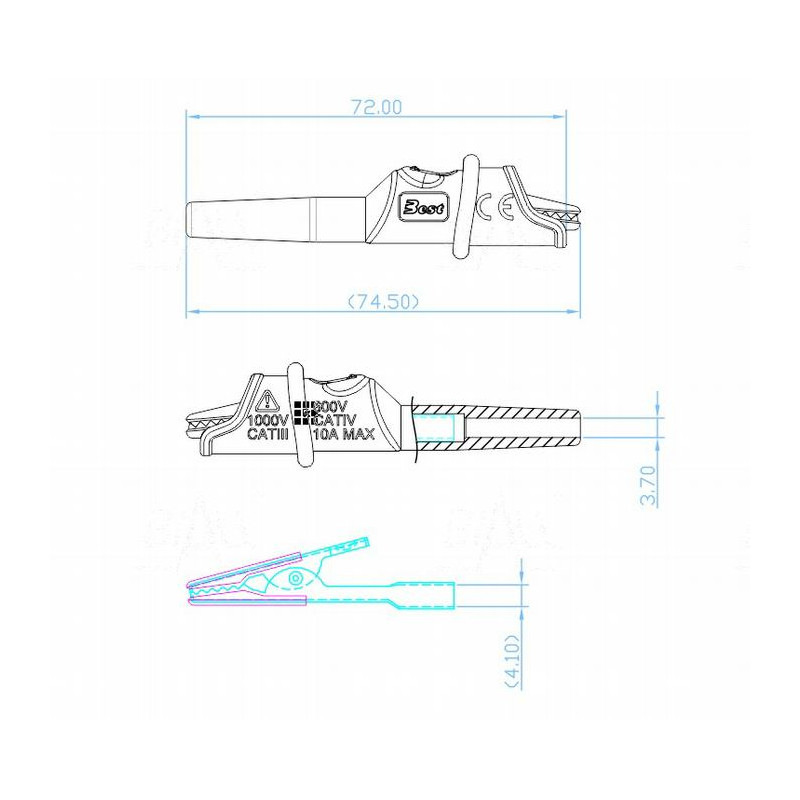 Krokodylek bezp. na przewód KK1A-0057-R CAT IV 600V, 10A czerwony