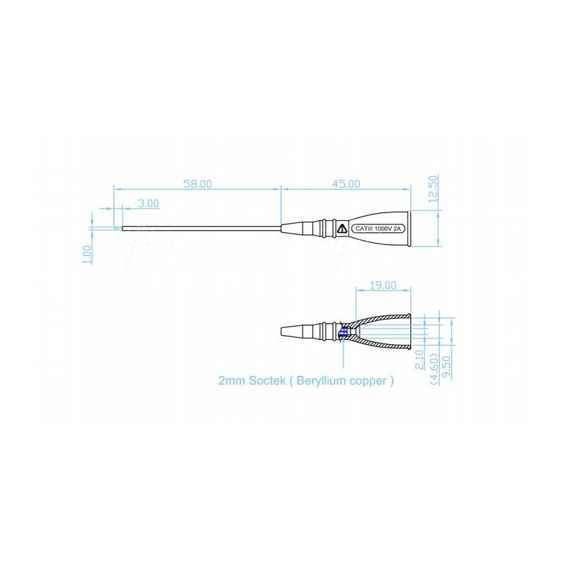 Sonda pomiarowa 1mm , gniazdo 2mm 1N-0007-R CAT III 1000V, 2A czerwony