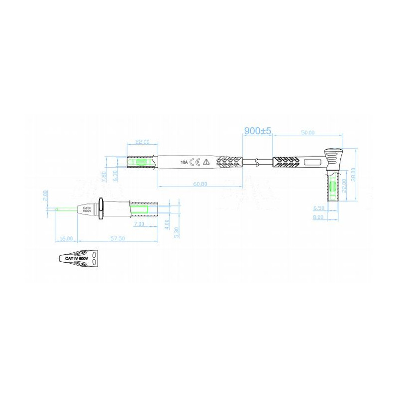 PP 1S Przewody pomiarowe silikonowe z wymienną sondą 1S0010 10A, CAT IV 600V czerw.+czarny