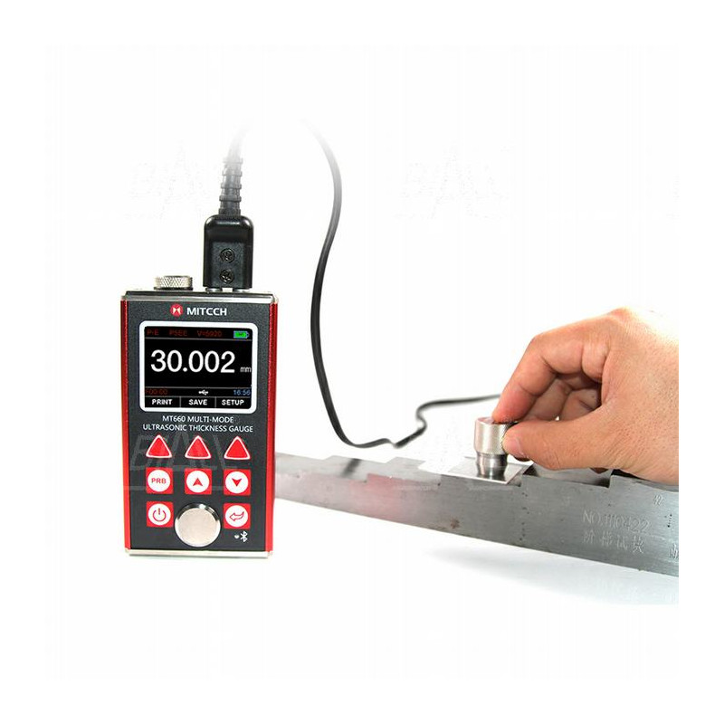 
       MT660 Miernik grubości materiałów 0,65~600mm(P-E) 3-100mm(E-E Echo-Echo) 0,1/0,01/0,001mm USB i BT
     