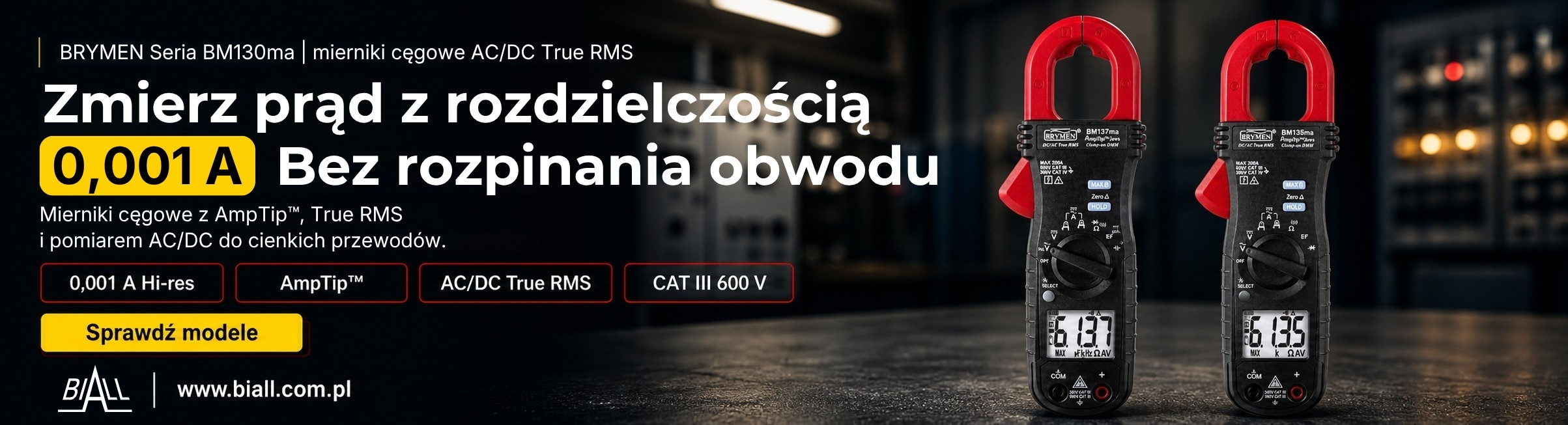 Brymen BM135ma i BM137ma: mierniki cęgowe AC/DC z zakresem AmpTip™ 0,001 A